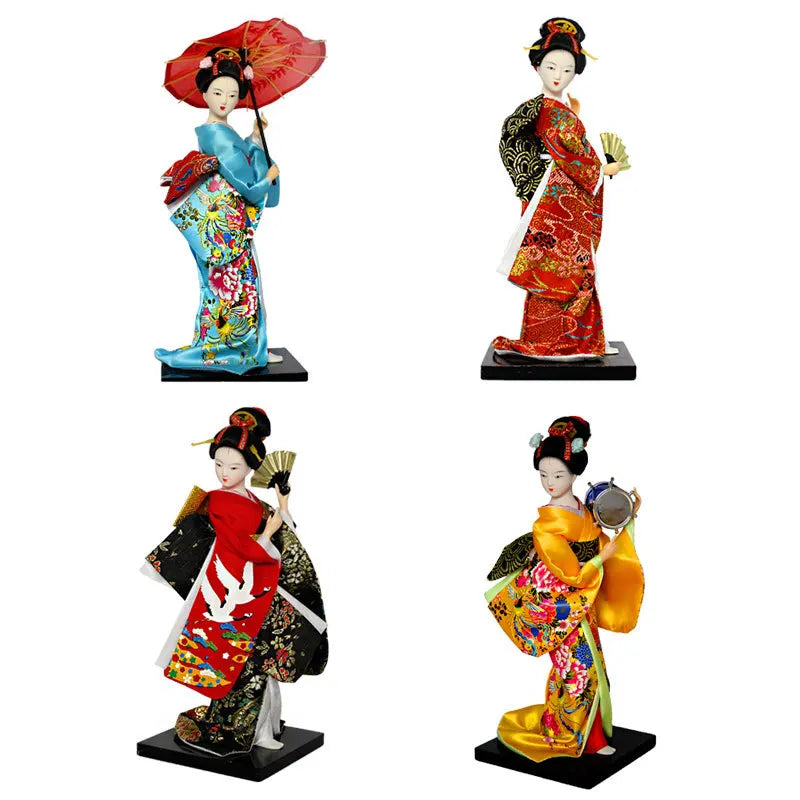 Japanese Geisha 9" Free Standing Oriental Ancient Kabuki Girl Statue Kimono Dolls Ornament for Shelf Table Home Office Decor