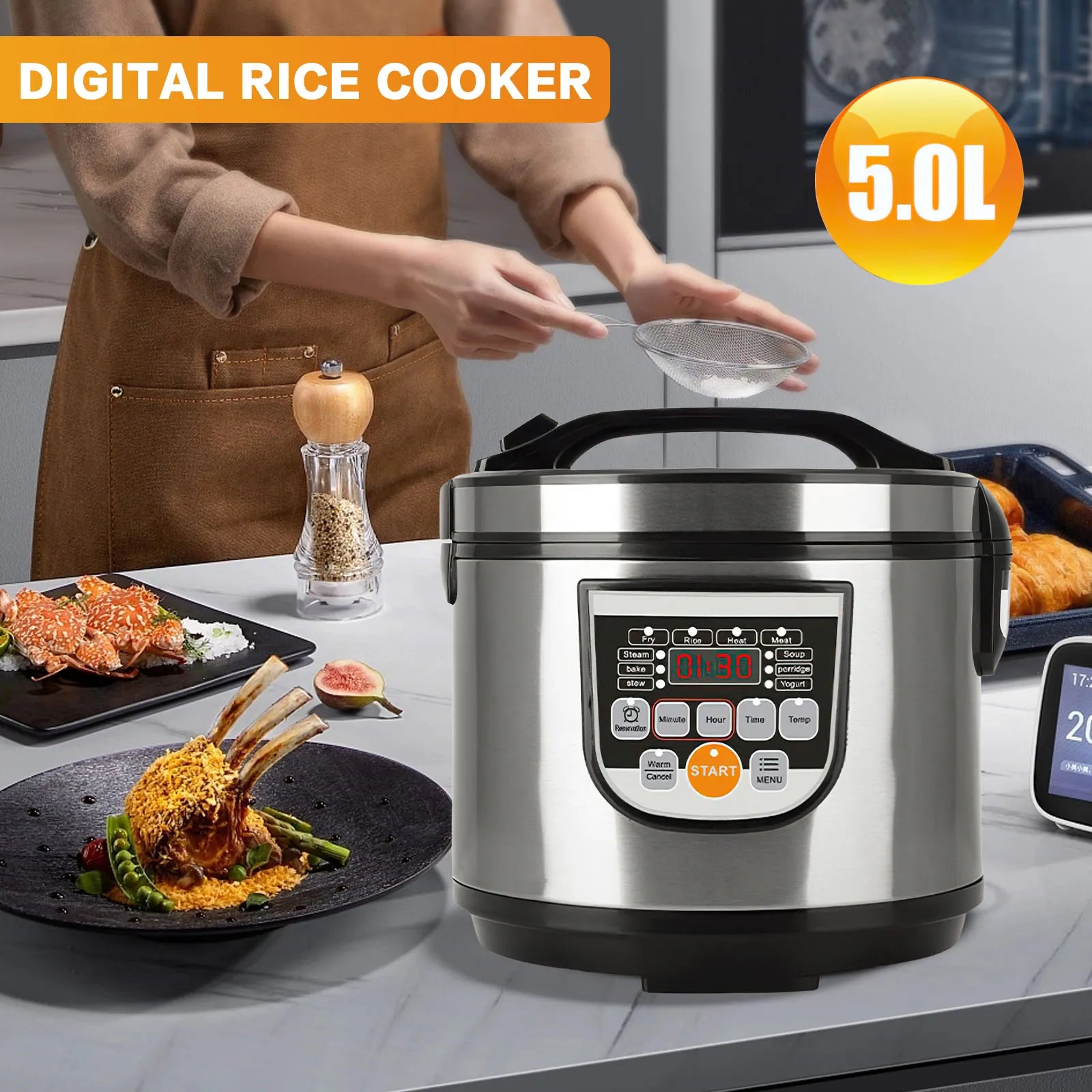 OWJHE 5LElectric Pressure Cooker Stainless steel Smart Multicooker for Kitchen Slow Cooker Rice Cooker Steam Pot Food Warmer220V