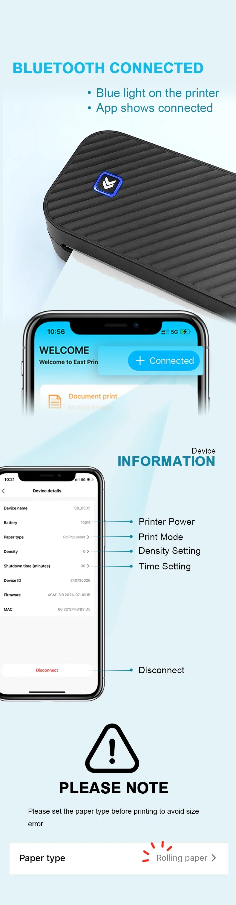 Inkless Portable A4 Thermal Printer Bluetooth PDF Excel Word Document Printing Machine Paper Roll For Office Work Home School
