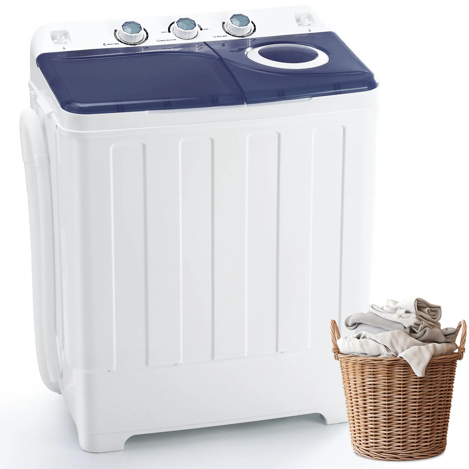 Portable Washing Machine Twin Tub - Compact Washer and Dryer Combo with Drain Pump - Mini Laundry Machine for Apartments, Dorms