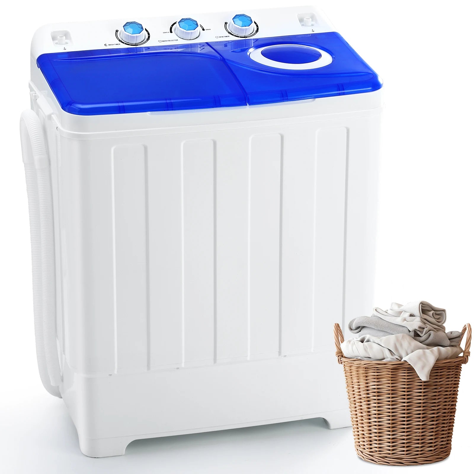 Portable Washing Machine Twin Tub - Compact Washer and Dryer Combo with Drain Pump - Mini Laundry Machine for Apartments, Dorms