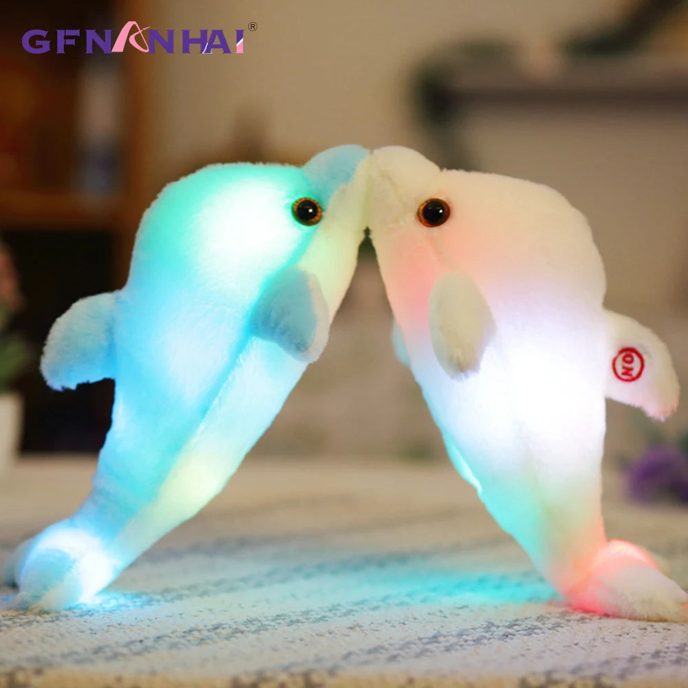 1pc 32cm Colorful Glowing Dolphin Plush Toy Kawaii Luminous Plush Dolls Stuffed Doll with Led Light Cute Gift for Kids Girls