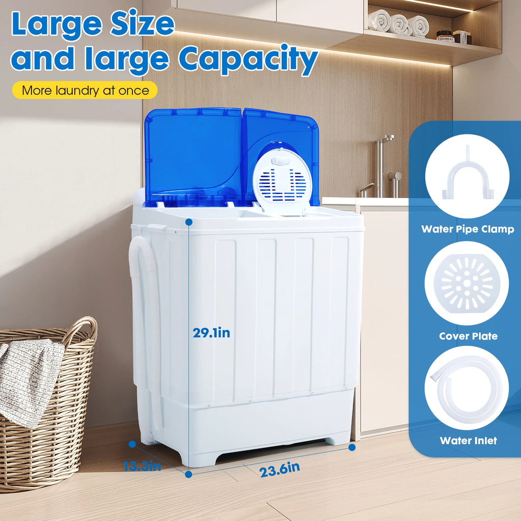 Portable Washing Machine Twin Tub - Compact Washer and Dryer Combo with Drain Pump - Mini Laundry Machine for Apartments, Dorms