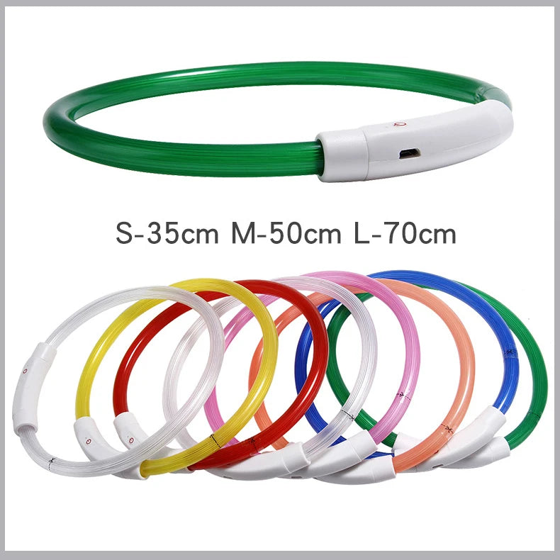 Multi-Color PVC LED Fiber Optic Dog Collar USB Rechargeable Night Safety Light 40/50/70cm Sizes Available Pet Collar1pc