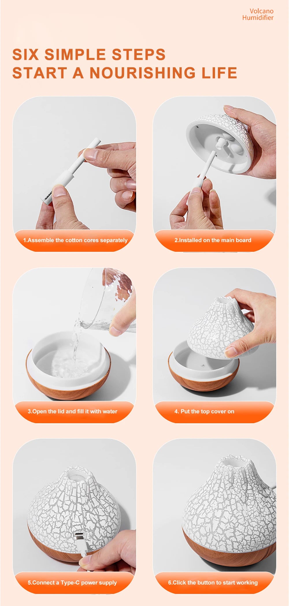 Volcano Air Humidifier Snow Mountain Essential Oils Diffuser Large Capacity Water Tank USB Aroma Diffuser Colorful Night Lights