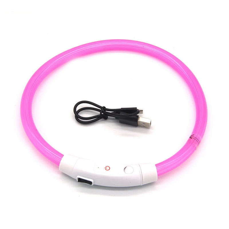 Multi-Color PVC LED Fiber Optic Dog Collar USB Rechargeable Night Safety Light 40/50/70cm Sizes Available Pet Collar1pc