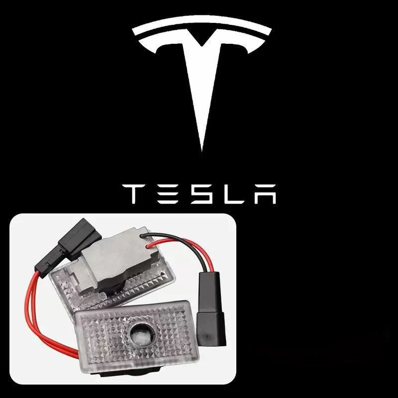 2Pcs LED Car Welcome Door Lights Emblem Accessory For Tesla SpaceX Model 3 Highland 2023 Model S Model X Model Y Model Y-Eur Roa