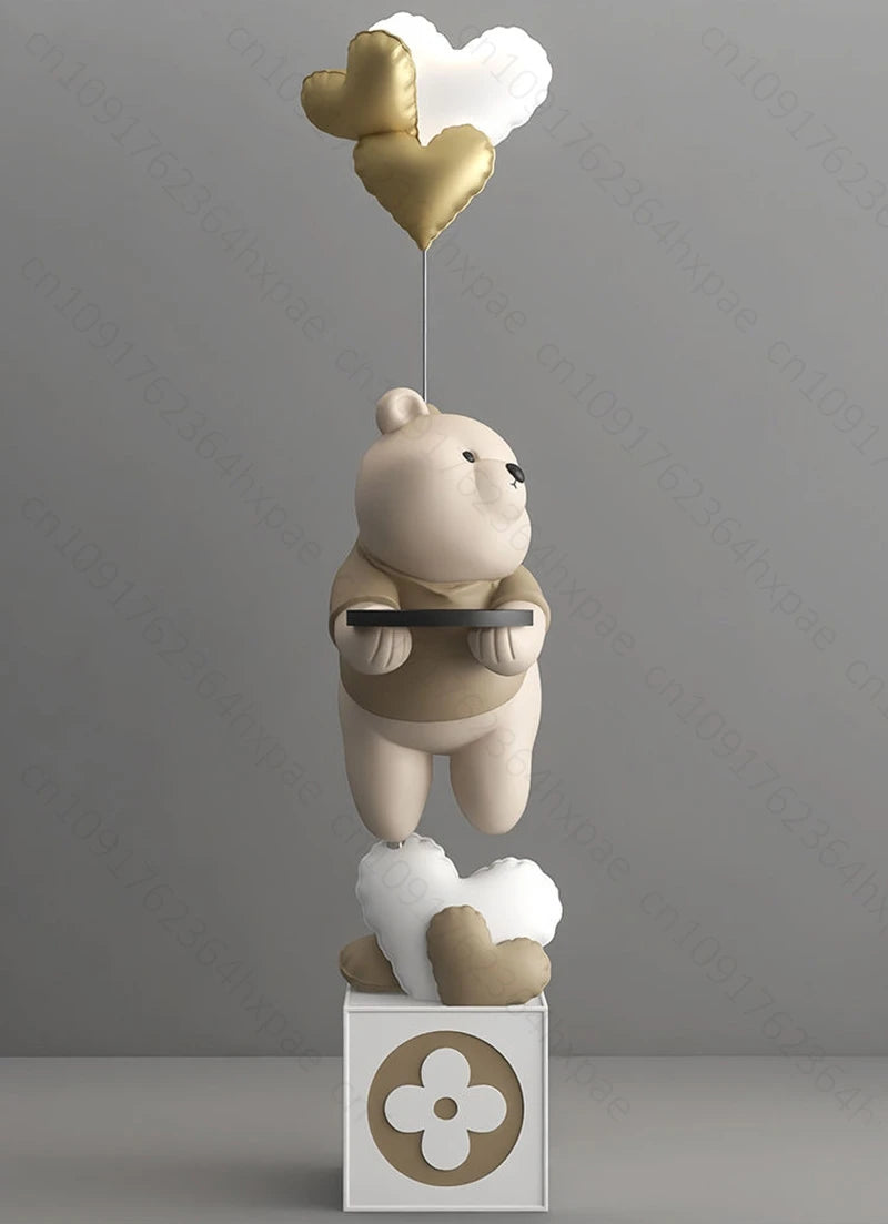 Large Floor Art Statue Home Decor Standing Ornaments Bear Sculpture with Tray Cartoon Bear Figurine for Living Room Stylish
