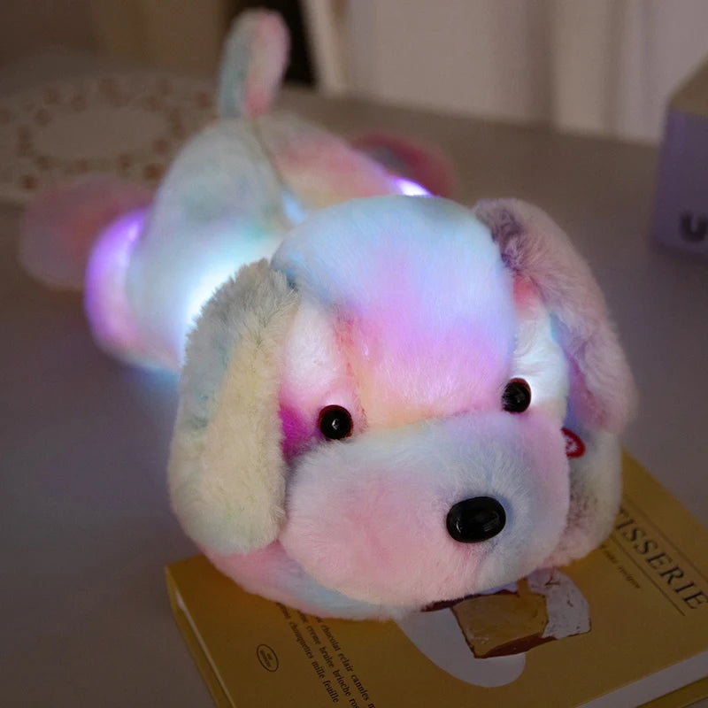Creative Lie Dog Toy Luminous Pillow Soft Stuffed Plush Glowing Colorful Stars Cushion Led Light Toys Gift
