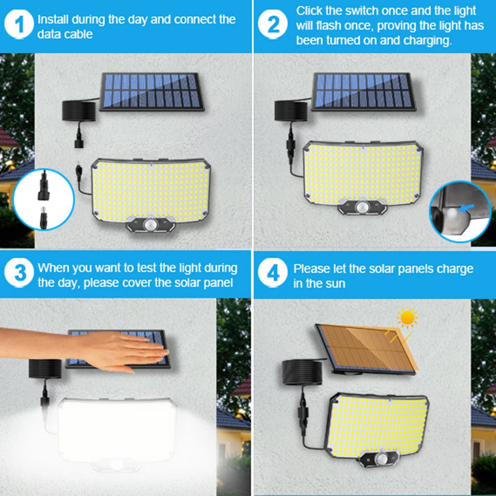 New 366LED Solar Outdoor Lights Solar Powered Security Light Motion Sensor 234LED Wall Light IP65 Waterproof Garden
