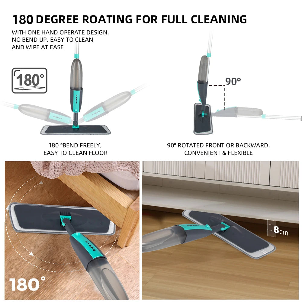 Magic Floor Cleaning Sweeper Brooms With Microfiber Pads 360° Rotation Flat Spray Floor Mop Broom For Cleaning Home Spin Mop