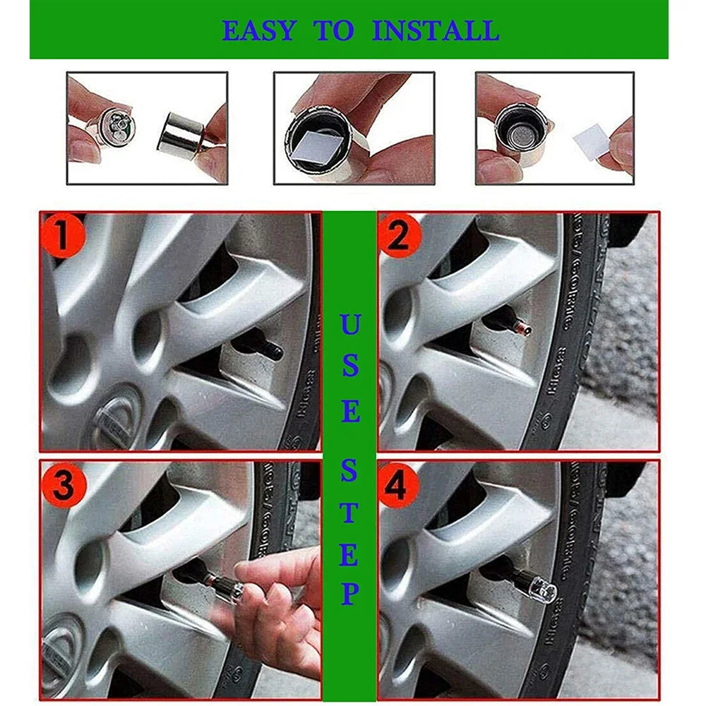 4Pcs LED Wheel Lights -Bike Tire Valve Stem Neon Light Bulb for Car Motorcycle Bicycle Tyre Dust Cap Waterproof Flash Stems Caps