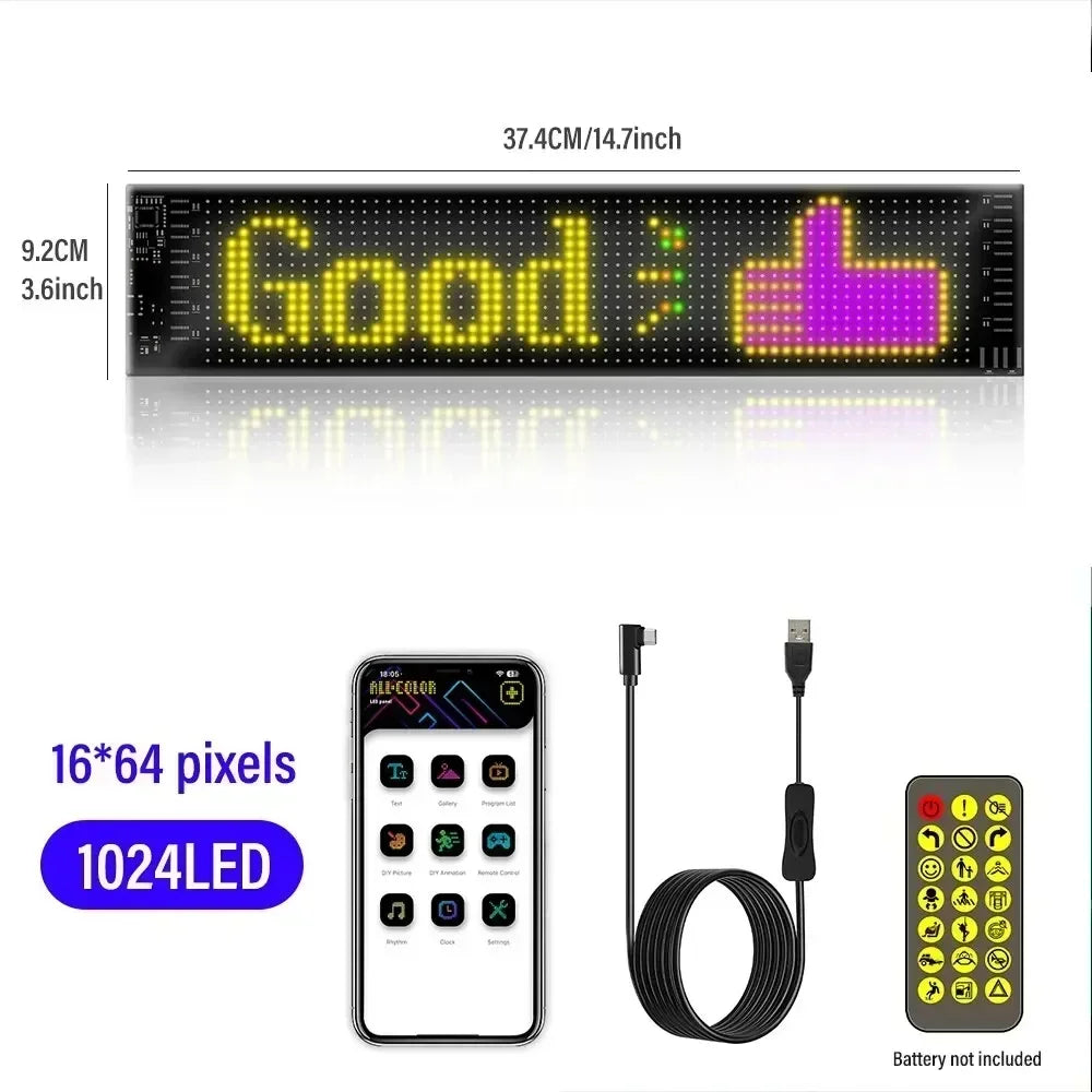 Car LED Matrix Pixel Panel DIY RGB Lighting Graffiti Scrolling Text Board Windshield Advertising Screen Bluetooth APP Control