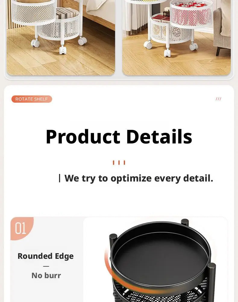 Square Rotating Storage Rack Kitchen Floor-To-Ceiling Multi-Layer Snacks Fruits And Vegetables Sundries Rolling Trolley Basket