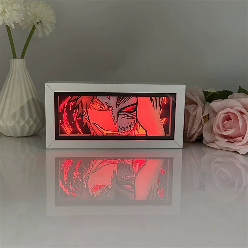 BLEACH Anime Led Paper Carving Lamp Kurosaki Ichigo Aizen Sousuke Paper Cut Shadow Box Bedroom Decoration Led Light Toy Gift
