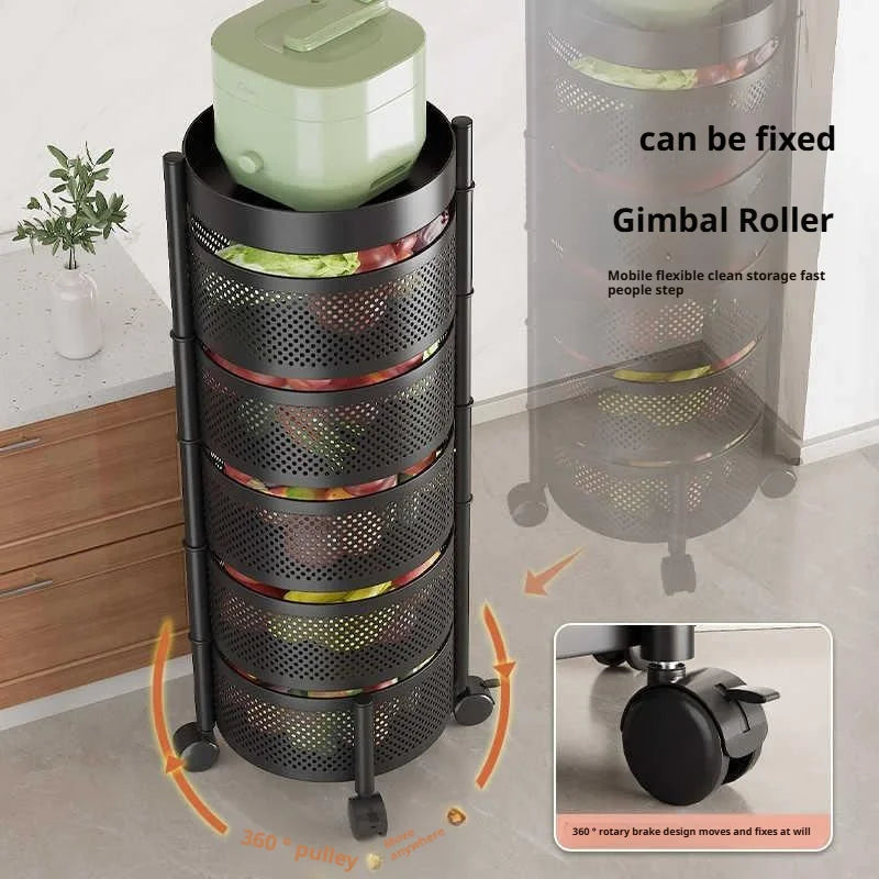 Square Rotating Storage Rack Kitchen Floor-To-Ceiling Multi-Layer Snacks Fruits And Vegetables Sundries Rolling Trolley Basket