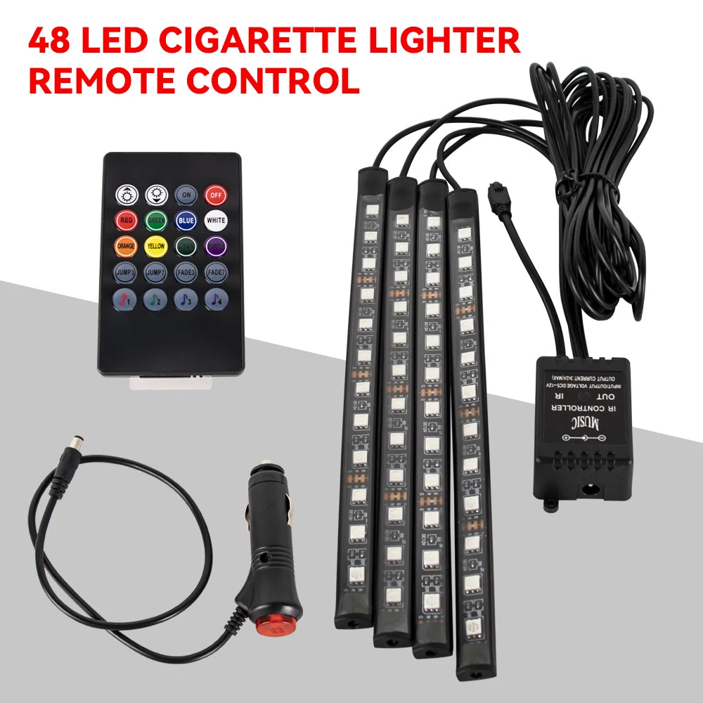 Neon 36 48 72 LED Car Interior Ambient Foot Light Wireless Remote Music APP Control Auto RGB Atmosphere Decorative Lamp