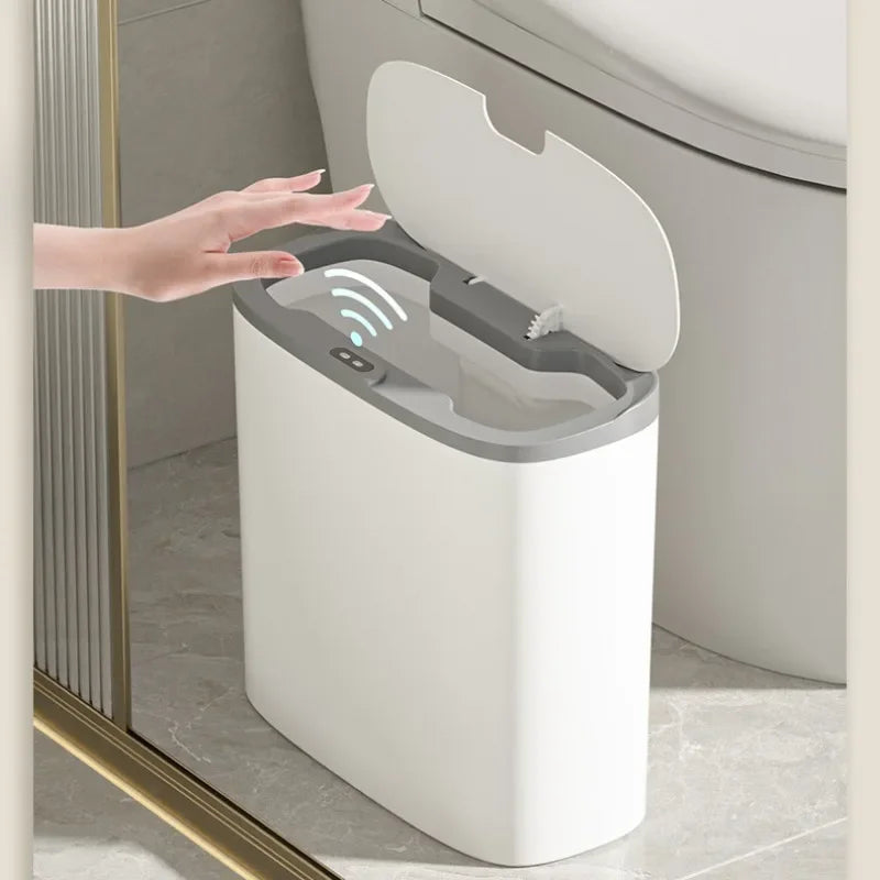 14L Bathroom Smart Trash Can Wall Mounted Waterproof Garbage Bin Automatic Sensor Wastebasket Narrow Dustbin for Kitchen