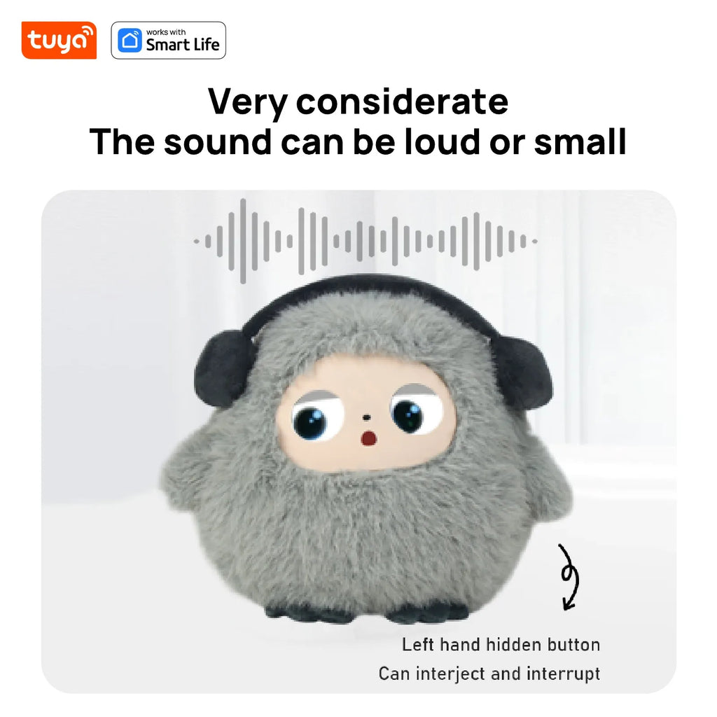 Cute Gray BOBO:AI Plush Robot Smart Interactive Toy w/LED Eyes&Voice Control,USB Rechargeable Companion for Kids Gifts/SmartHome