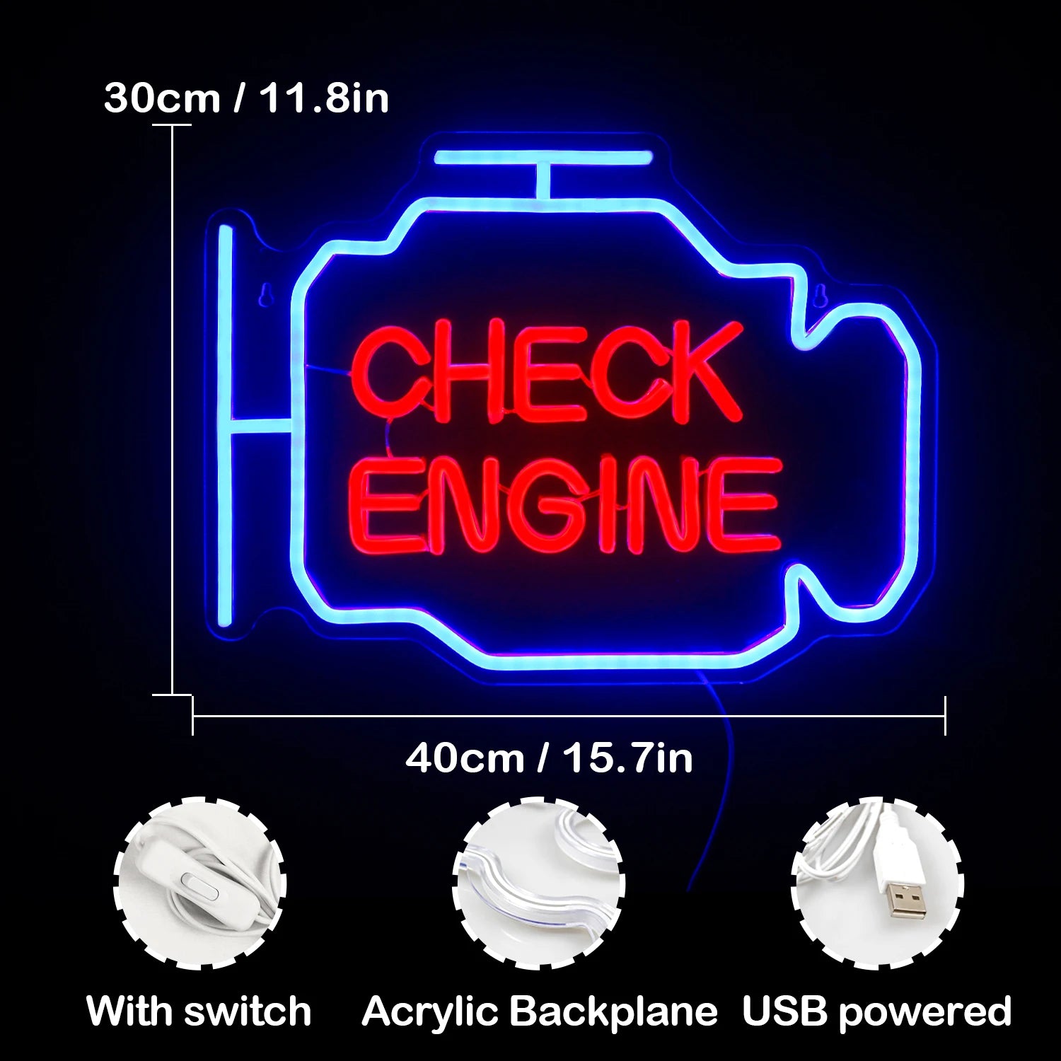 Check Engine Neon Sign Led Light Auto Room Garage Repair Shop Wall Decor Bar Party Club Luminous Atmosphere Lamp USB Power