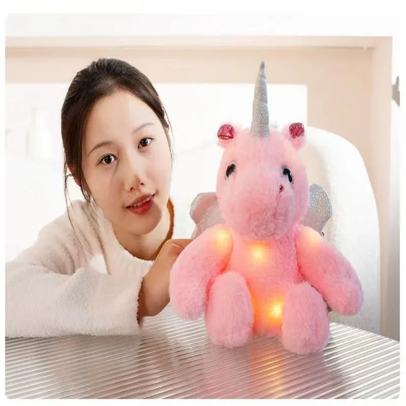 25cm simulated luminous unicorn plush toy filled with plush toys, figurine dolls, cartoon anime cute gifts, children's fun dolls