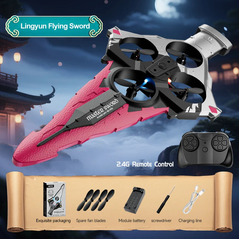 4DRC New V55 Remote Controlled Flying Sword Toy Drone Model 2.4G RC Quadcopter with Light Sword Stunt Glider Airplane Kids Toys