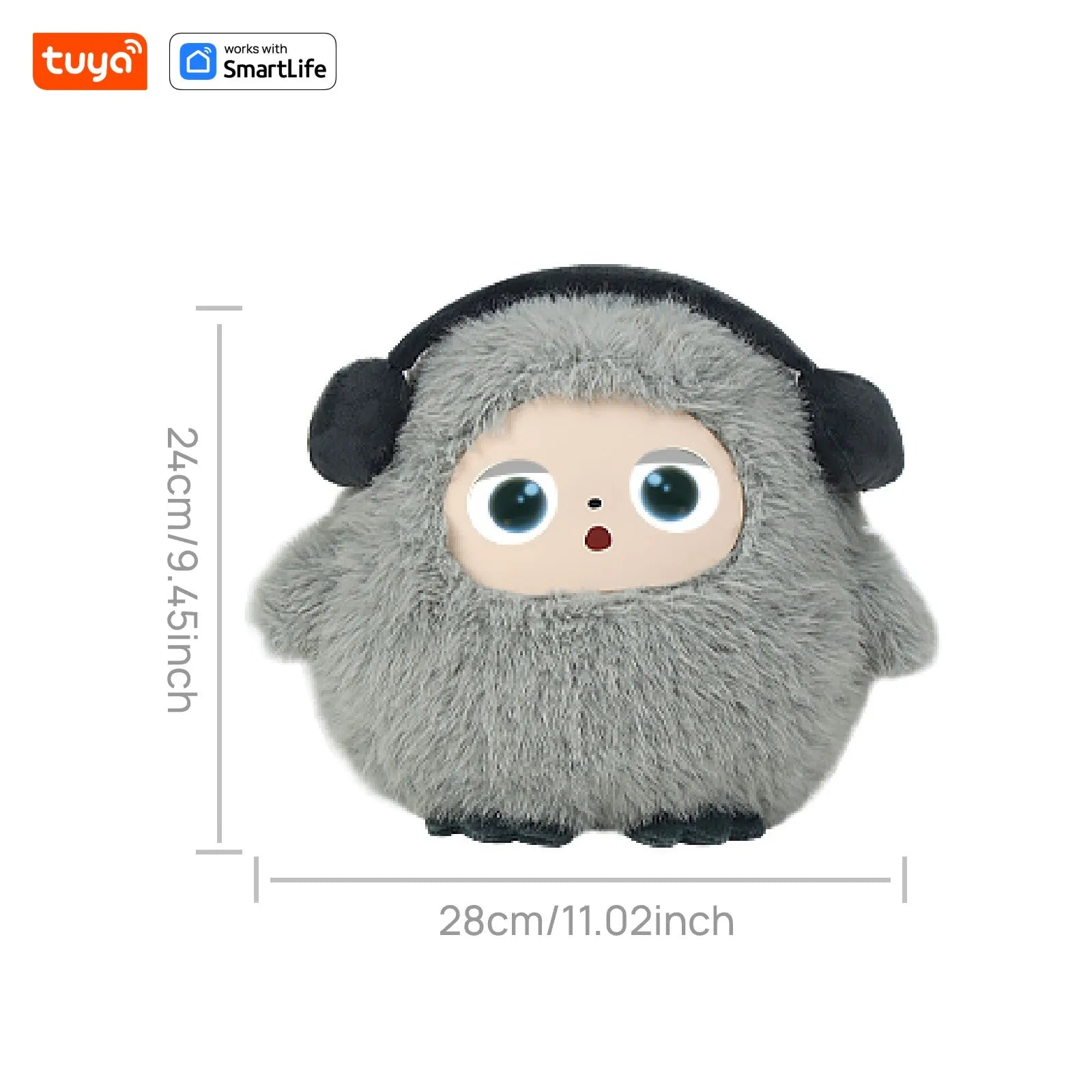 Cute Gray BOBO:AI Plush Robot Smart Interactive Toy w/LED Eyes&Voice Control,USB Rechargeable Companion for Kids Gifts/SmartHome