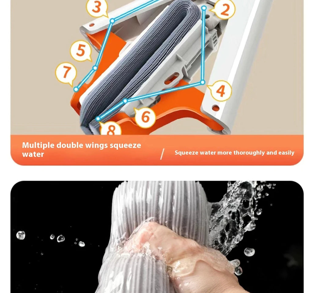 New Squeezed Self Draining Rubber Cotton Mop Hand Free Magic Self-cleaning Flat Mop Reusable Sponge Household Floor Cleaning