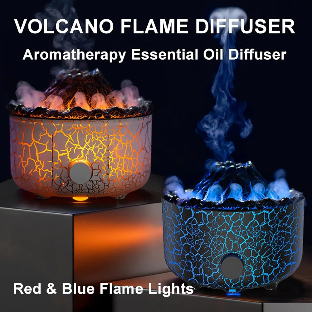 Air Humidifier Aromatherapy Essential Oil Diffuser Cool Mist Diffuser, Flame & Volcano 2 Mist Mode, for Bedroom,Office,Yoga,Gift