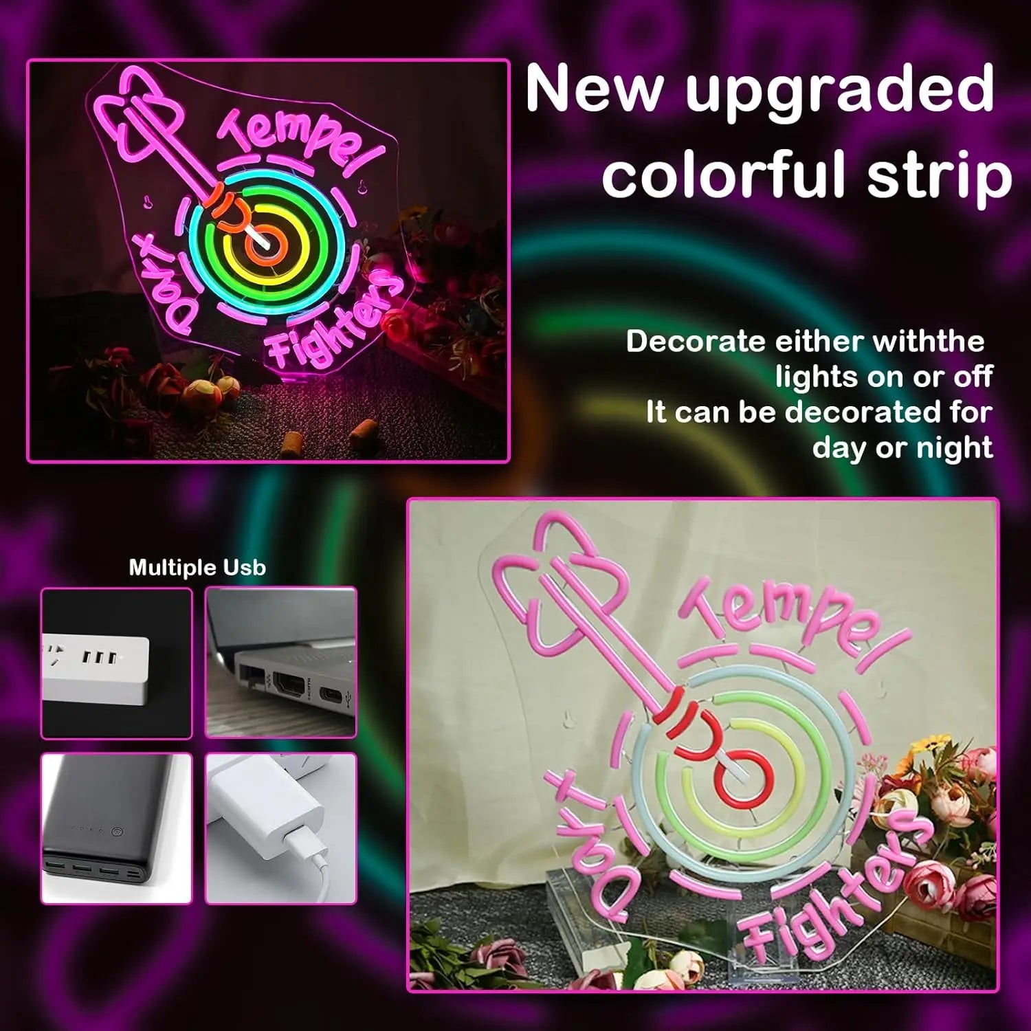 Dart Tempel Fighter Neon Sign Dart Board Light Neon Signs For Gaming Wall Decor Dimmable Colorful Gamer Girl Room Bedroom Game M