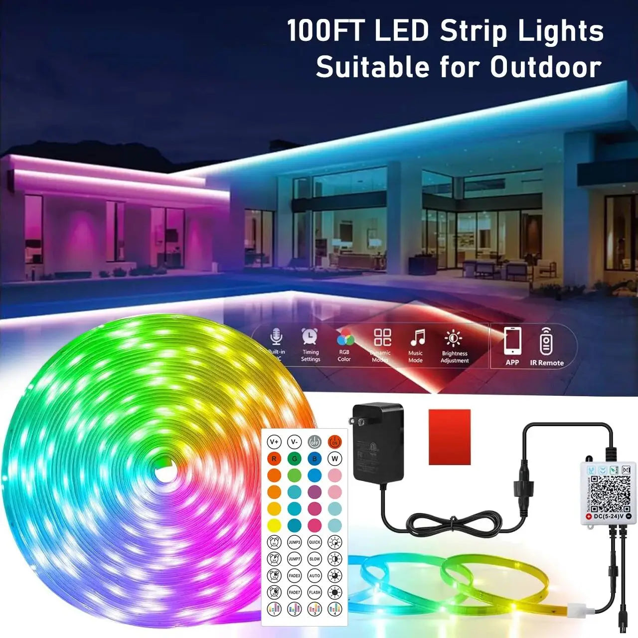 10m 20m 30m 40m DC24V Led RGB Strip Light Bluetooth App Music Sync Led Lights Flexible Ribbon Diode Tape for Gaming Room Deco