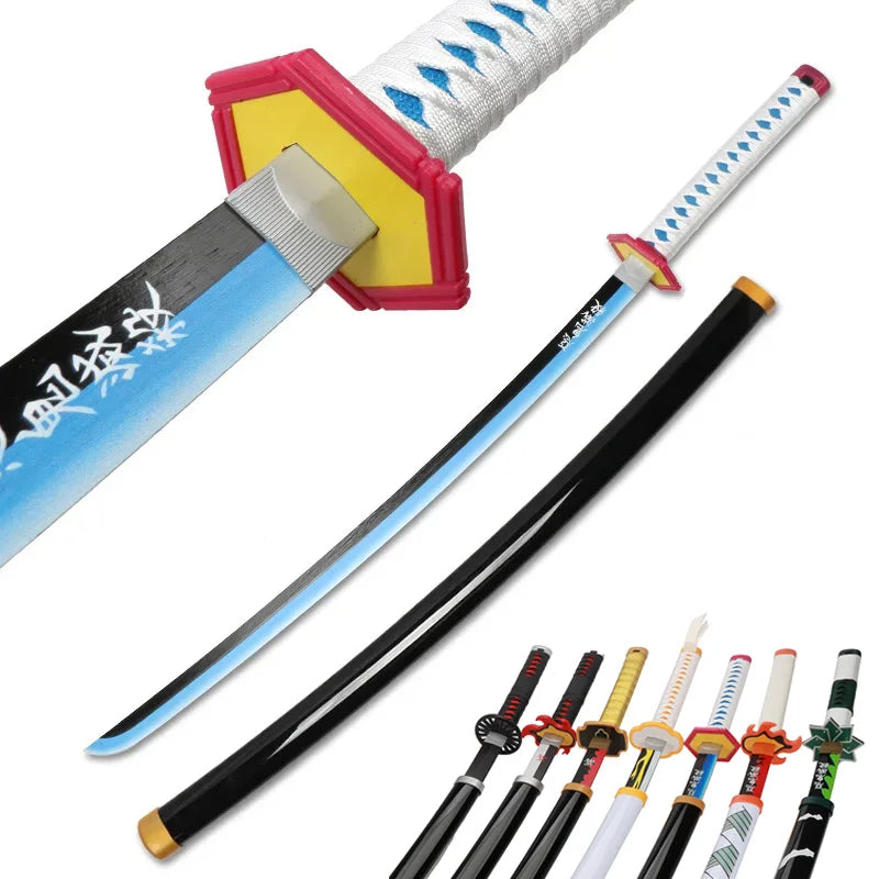 Demon Slayer Katana 104cm Giyuu Blue Role-playing Weapons Props with Sword Holder and Belt 1: 1 Replica  Japanese Samurai Sword