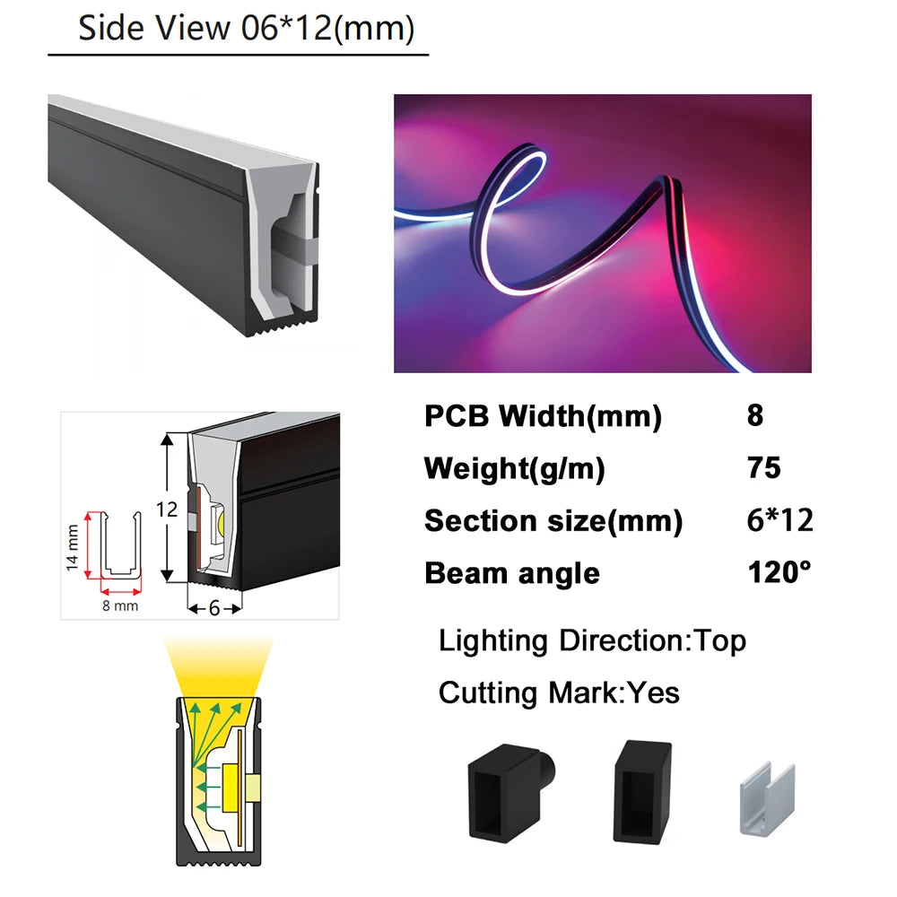 WS2811 WS2812B RGB LED Neon Strip Rope Light Tube Flex Black Silica Gel Soft Lamp For Room Outside Decoration Waterproof IP67