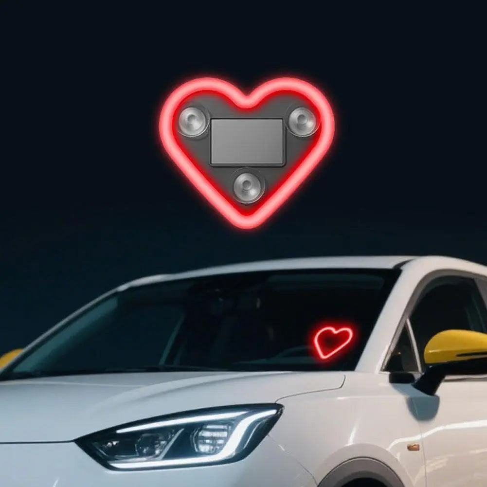 Car Triangle Window LED Solar Powered Heart-shaped Neon Light Rear Window Illuminated Interior Decoration Atmosphere Light
