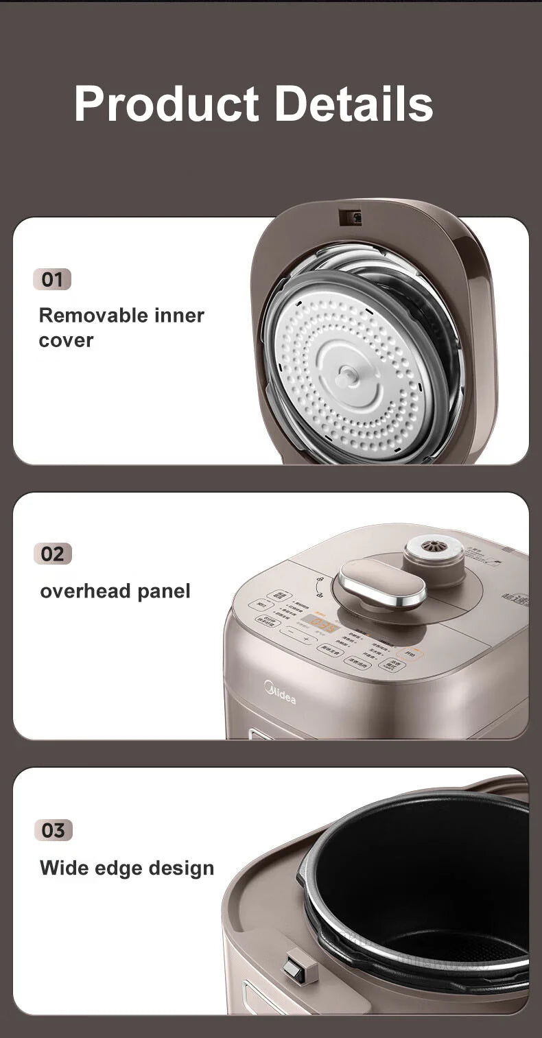 Midea Electric Pressure Cooker 5L Fast Cooking IH Rice Cooker Double Liner Multifunctional 220V Household Kitchen Appliances