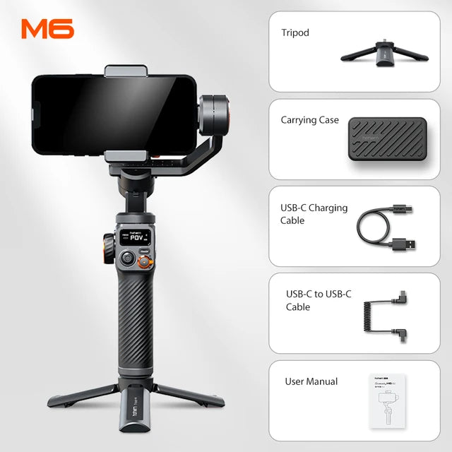 Hohem iSteady  M6 3-Axis Handheld Stabilizer hohem m7 Gimbal for Smartphone w Magnetic Fill Light Face Tracking pk weebill m7
