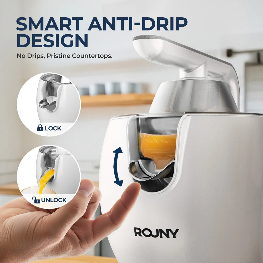 Electric Stainless Steel Citrus Juicer, Orange Lemon Set Juicer with 2 Cones, BPA-Free and Easy to Clean, Powerful 850W, White