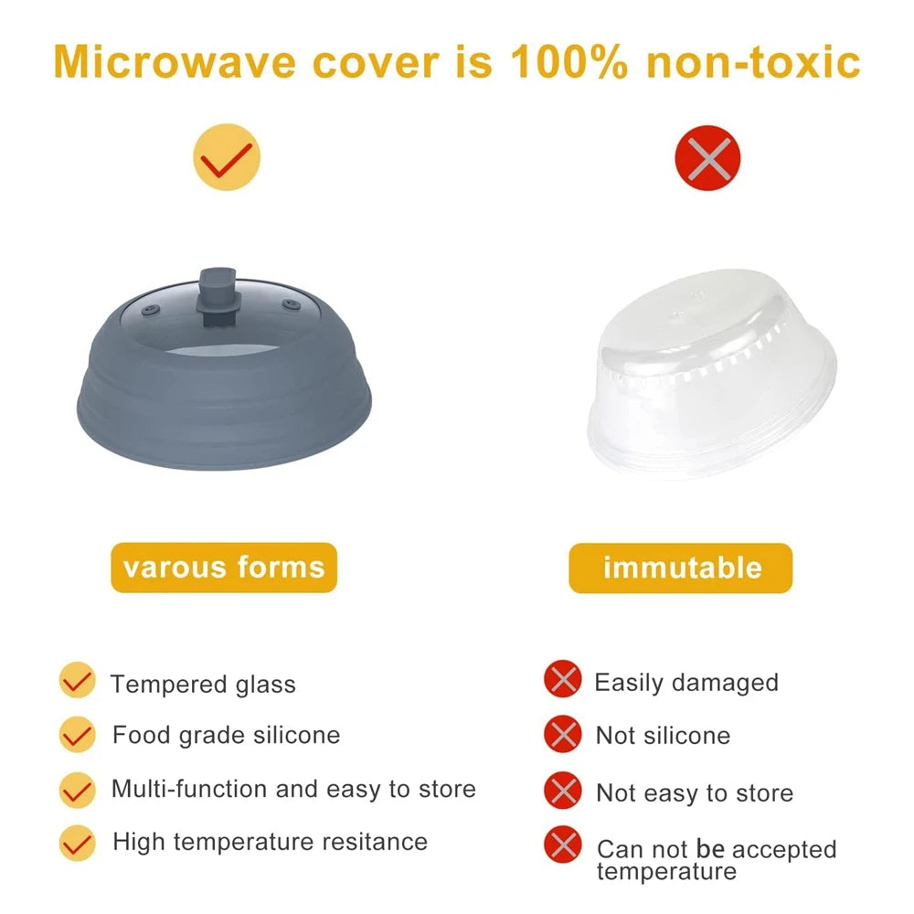 Microwave Splatter Cover Glass Microwave Cover for Food 10.5inch Foldable Microwave Plate Cover Silicone Splash Guard Food Cover