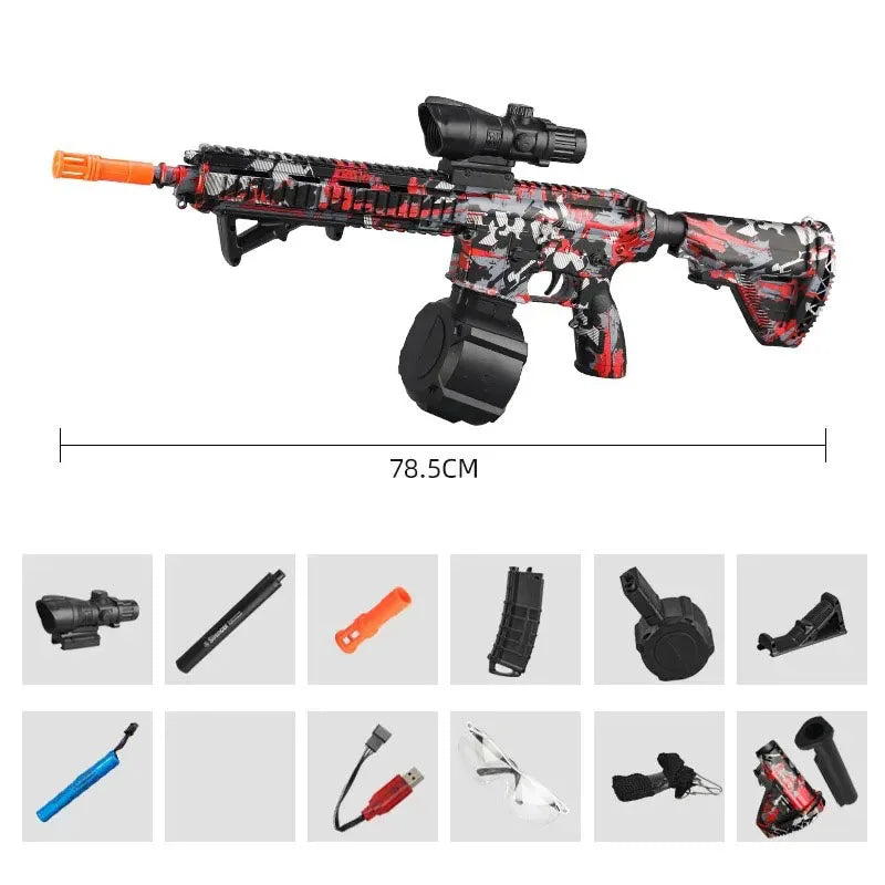 M416 Toy Gun 7.4V High-speed Burst Gel Ball With Orange Plug And Double Magazine For Outdoor Interactive Parent-child Games.