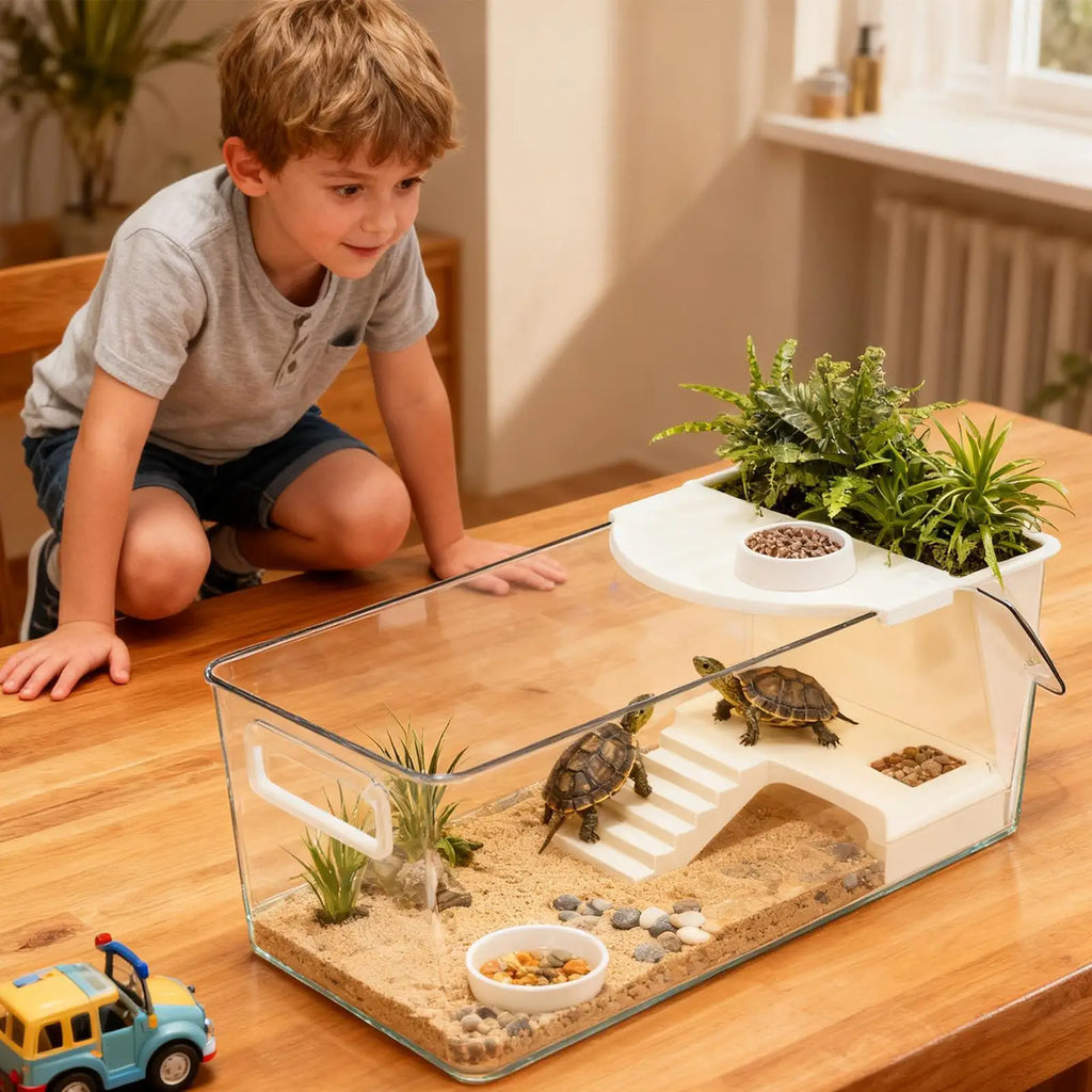 Aquatic Turtle Tank Large Detachable Terrarium Multi-Function Area Tortoise Aquarium Tank For Tree Frog Salamanders Crayfish