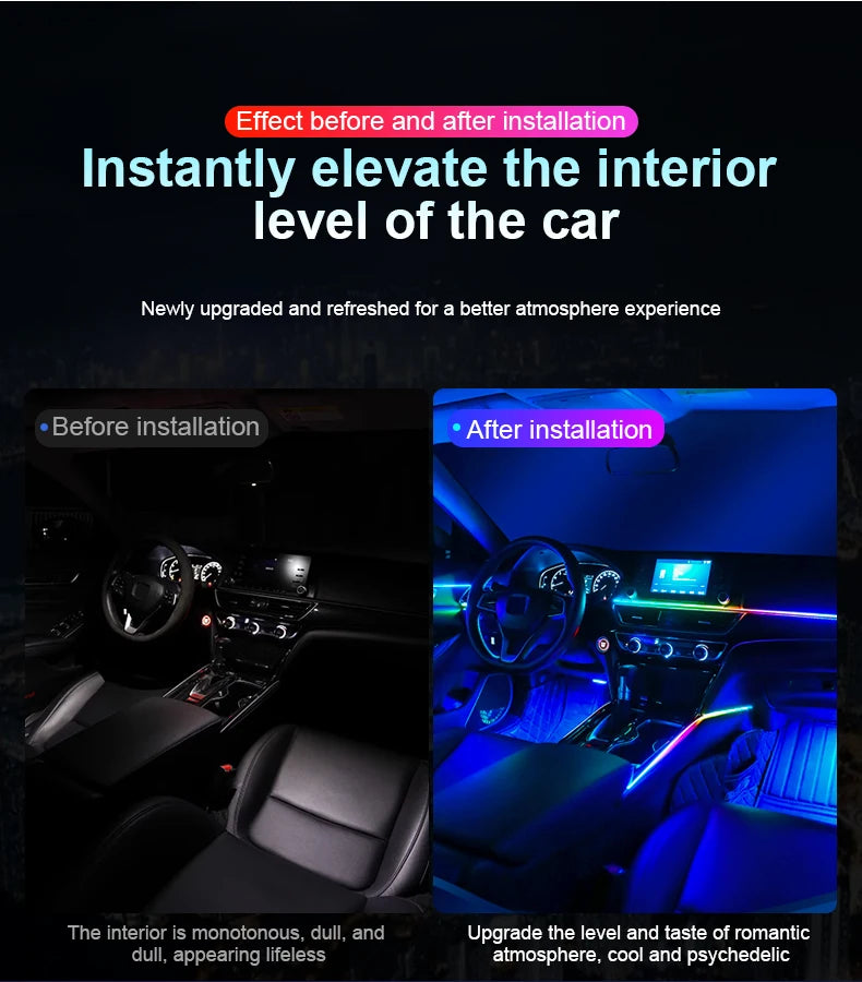 6/10/14/18 in 1 Led Car Ambient Lights RGB 213 64 Color Acrylic Strips Symphony Streamer Interior Rainbow Atmosphere Lamp Kit