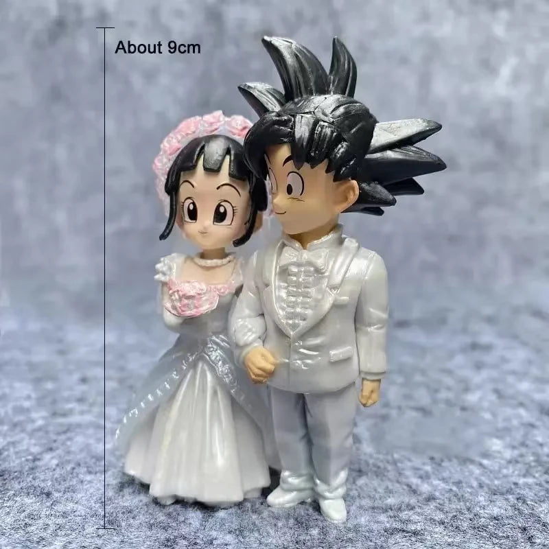 9cm Dragon Ball Anime Figure Son Goku Figures Wedding Goku Chichi Mariage Figurine Scene Statue Q Version Pvc Model Doll Toys