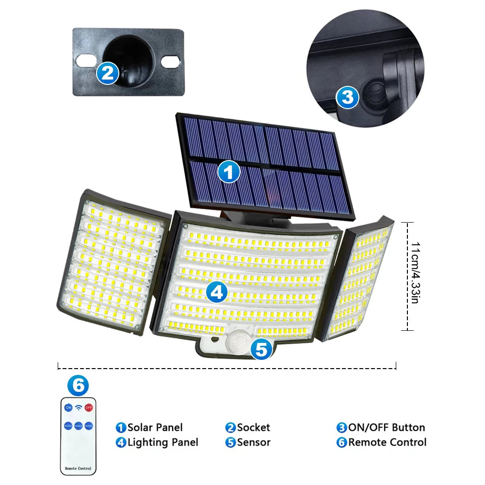 New 366LED Solar Outdoor Lights Solar Powered Security Light Motion Sensor 234LED Wall Light IP65 Waterproof Garden