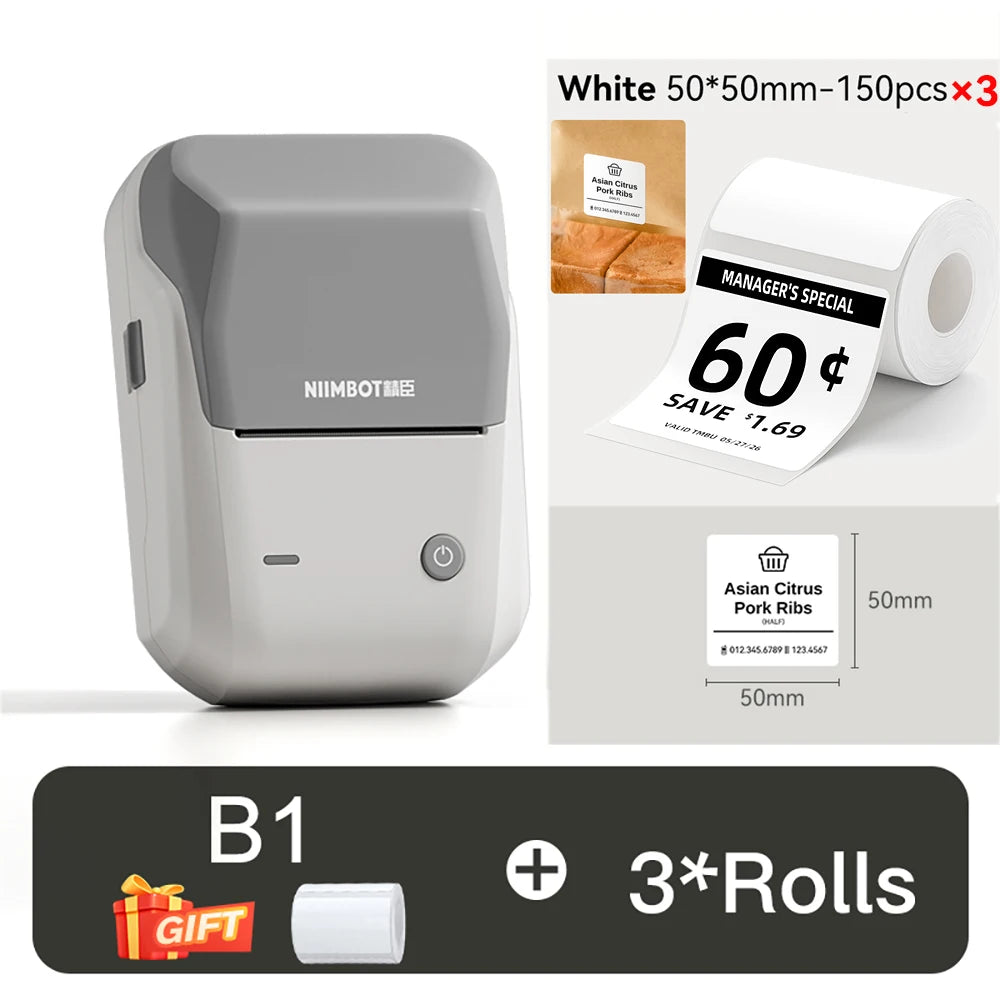NIIMBOT B1 Portable Thermal Printer With Tapes 2 Inch Adhesive Label Printer Mini Bluetooth Sticker Maker Support Smartphones PC