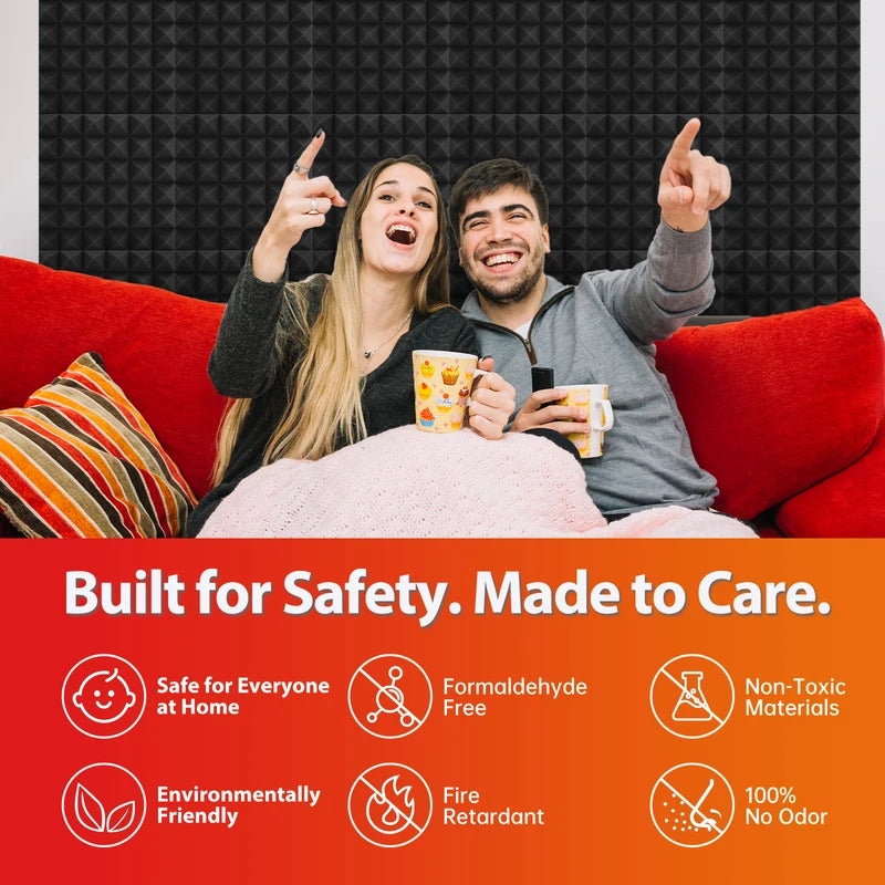 TOUO Acoustic Foam 6-48 Pcs Pyramid Soundproofing Sponge Pad High Density Sound Absorbing Foams Drum Room Acoustic Treatment