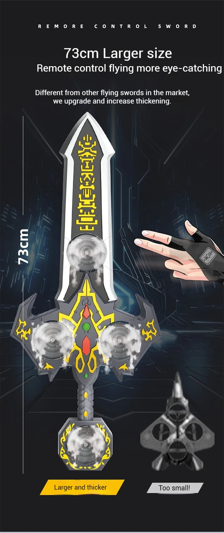 73cm RC Sword Toy with Gesture Sensing Remote Control Foam Flying Vehicle Cool Children's Play Tool Remote Control Flying Sword