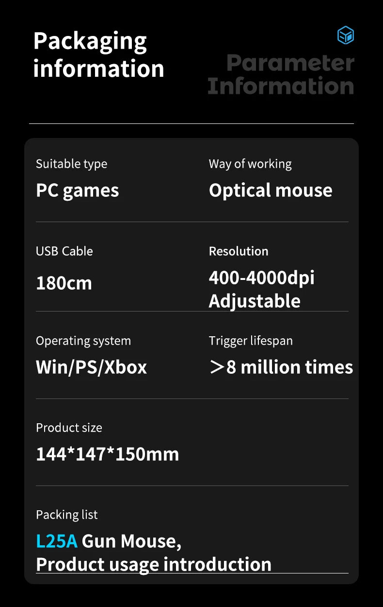 Game Mouse L24 L25A Gun Mouse OrionTime FPS Game Pistol Handle Grip Wired Peripherals Pc Custom Gamer Accessories Gaming Mice