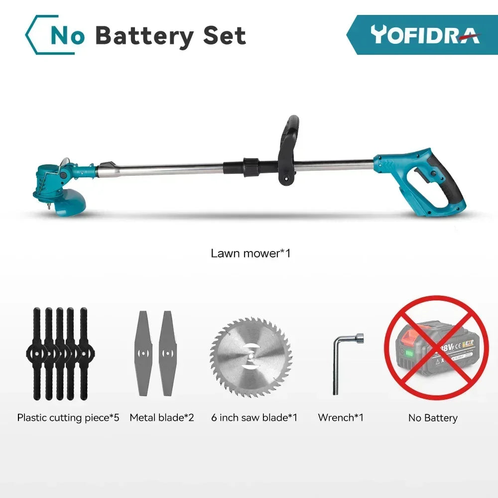 YOFIDRA Electric Lawn Mower Cordless Garden Grass Cutting Trimmer 100-135cm Length Cutter Power Tool For Makita 18V Battery Pin