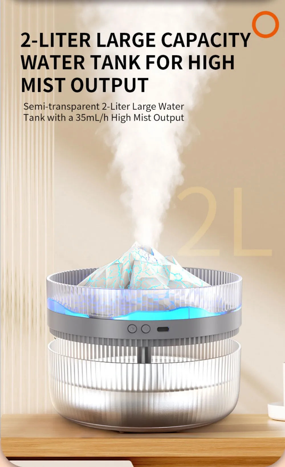 Volcano Air Humidifier Snow Mountain Essential Oils Diffuser Large Capacity Water Tank USB Aroma Diffuser Colorful Night Lights