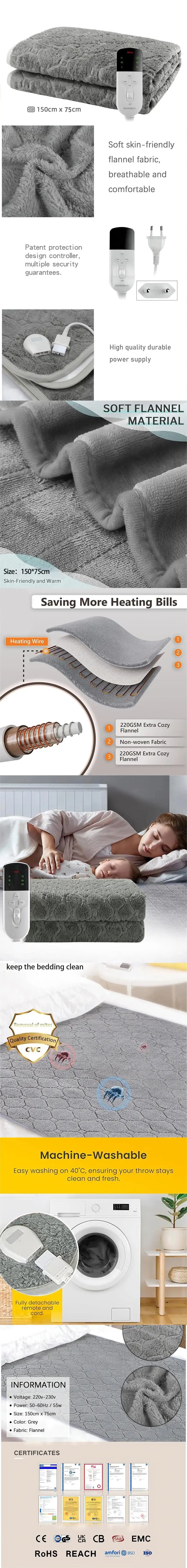 RUIANBAO Heated Blanket Throw 2-Layer Flannel Electric Blanket Timer Heated Pad 220V 150*75cm Thermal Mattress Heated Bed Warmer